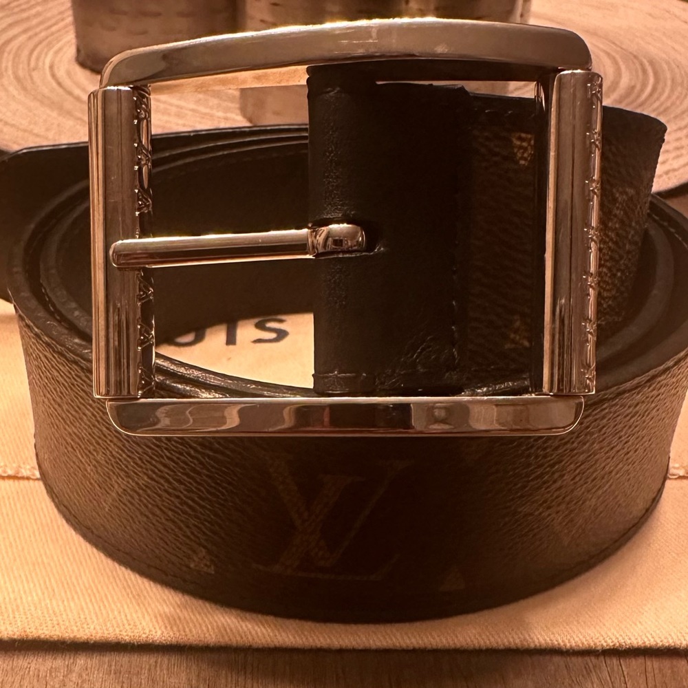 Authentic Louis Vuitton Monogram Belt w/Black Trim Size 85/34